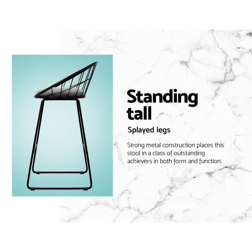 Nox Metal Padded Seat Bar Stools 65cm Grey (Set of 4) - Barstool Express