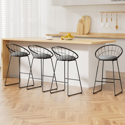 Nox Metal Padded Seat Bar Stools 65cm Grey (Set of 4) - Barstool Express