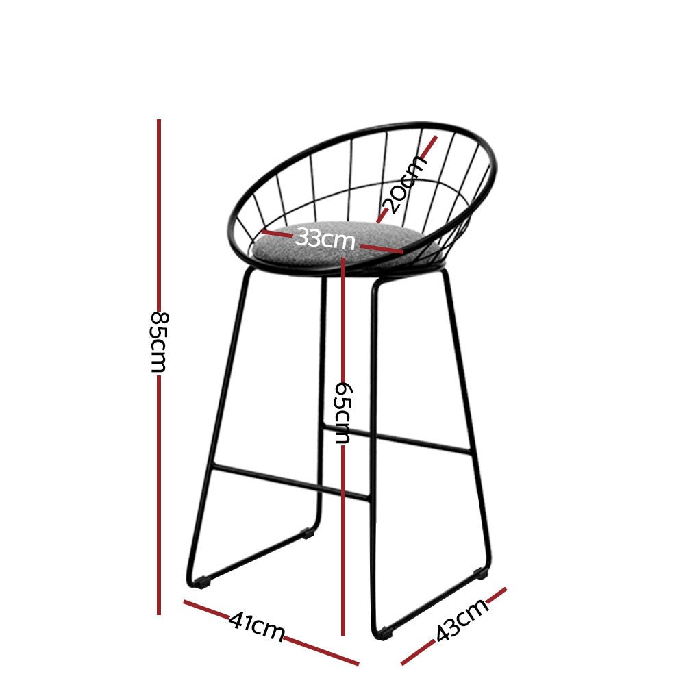 Nox Metal Padded Seat Bar Stools 65cm Grey (Set of 4) - Barstool Express