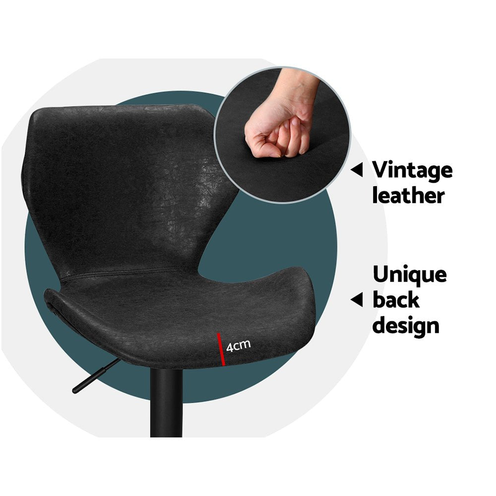 Otto Vintage Leather Adjustable Bar Stools Black (Set of 2) - Barstool Express