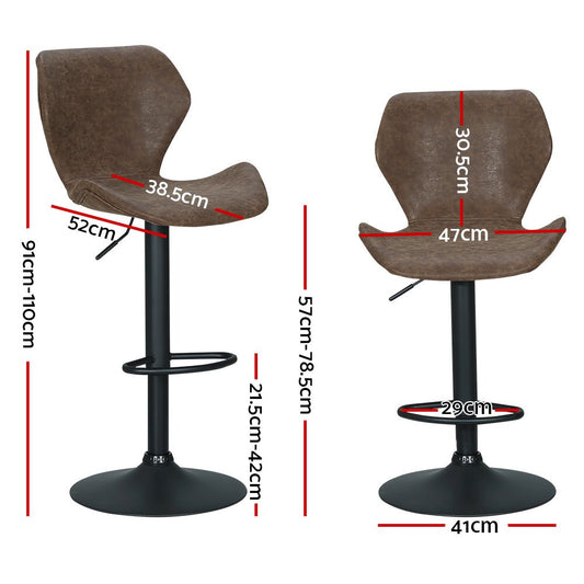Otto Vintage Leather Adjustable Bar Stools Brown (Set of 2) - Barstool Express