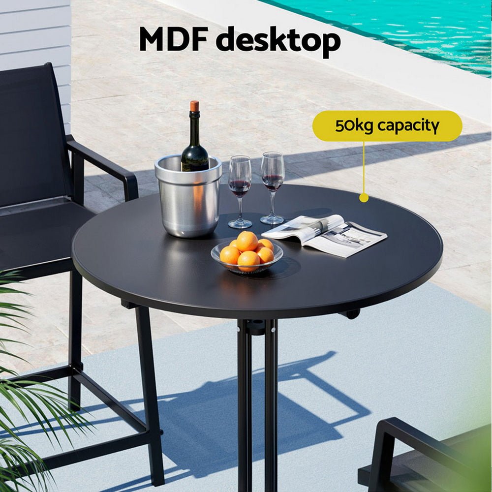 Outdoor Folding Adjustable Round Bar Table Patio Furniture Black - Barstool Express