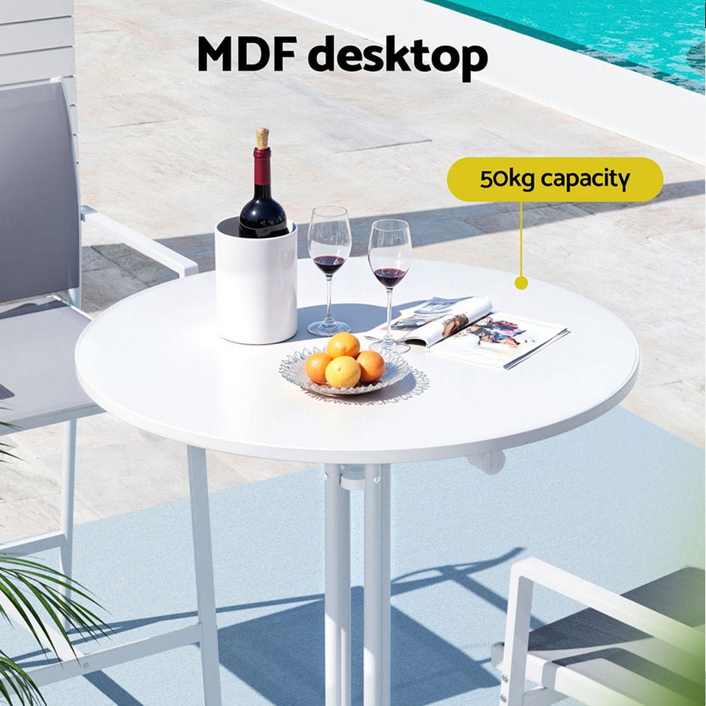 Outdoor Folding Adjustable Round Bar Table Patio Furniture White - Barstool Express