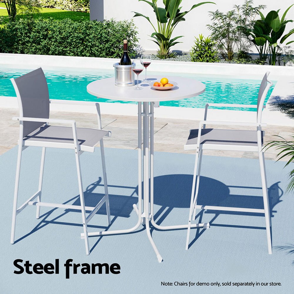 Outdoor Folding Adjustable Round Bar Table Patio Furniture White - Barstool Express