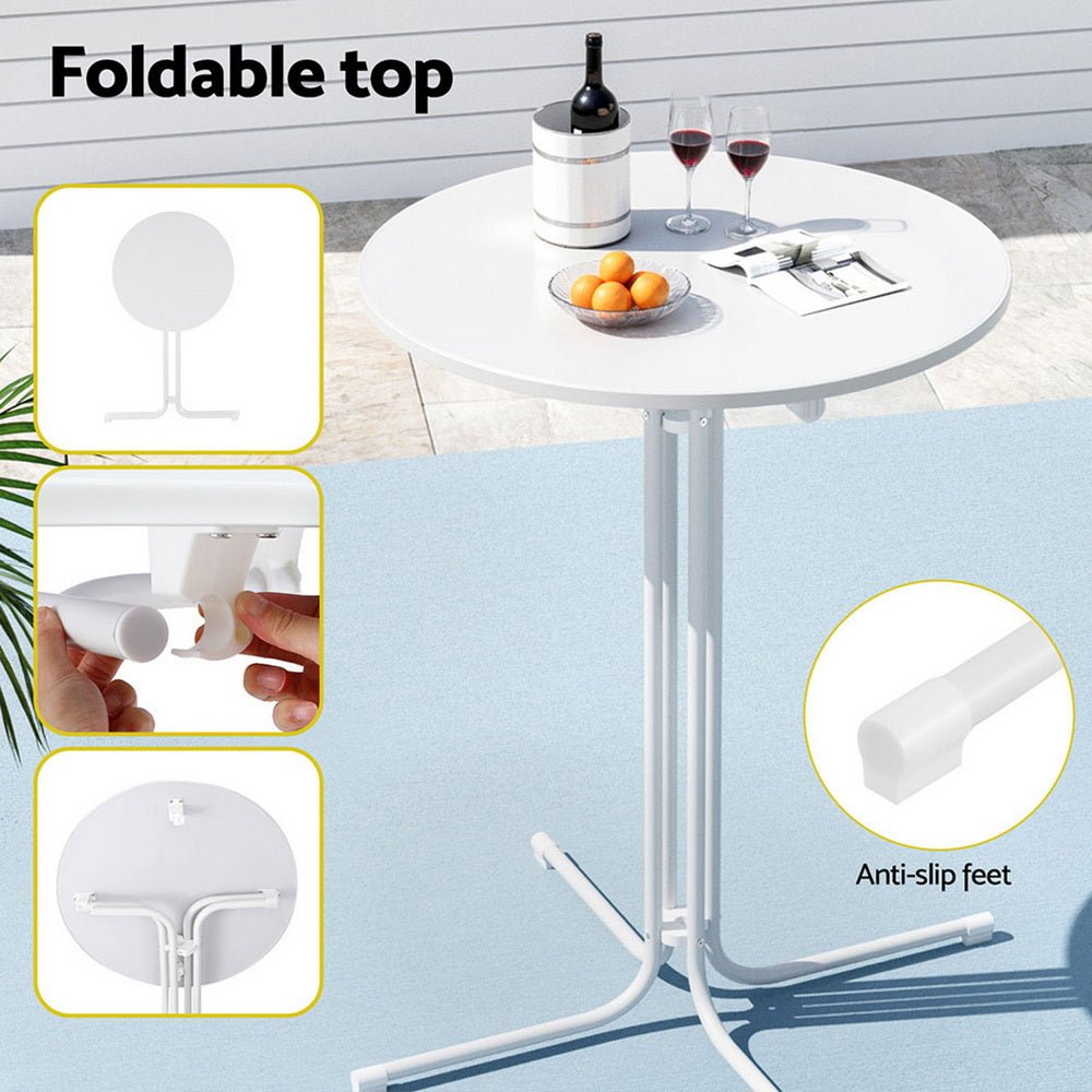 Outdoor Folding Adjustable Round Bar Table Patio Furniture White - Barstool Express