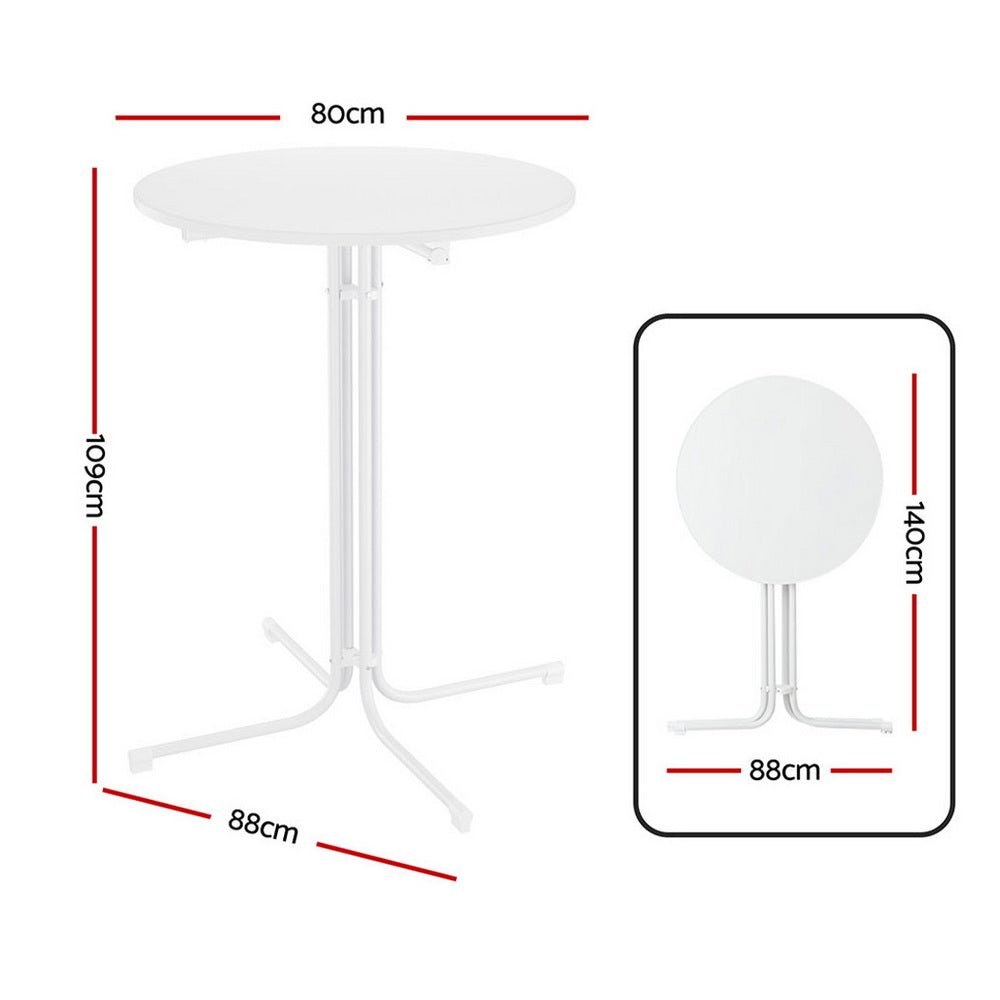 Outdoor Folding Adjustable Round Bar Table Patio Furniture White - Barstool Express