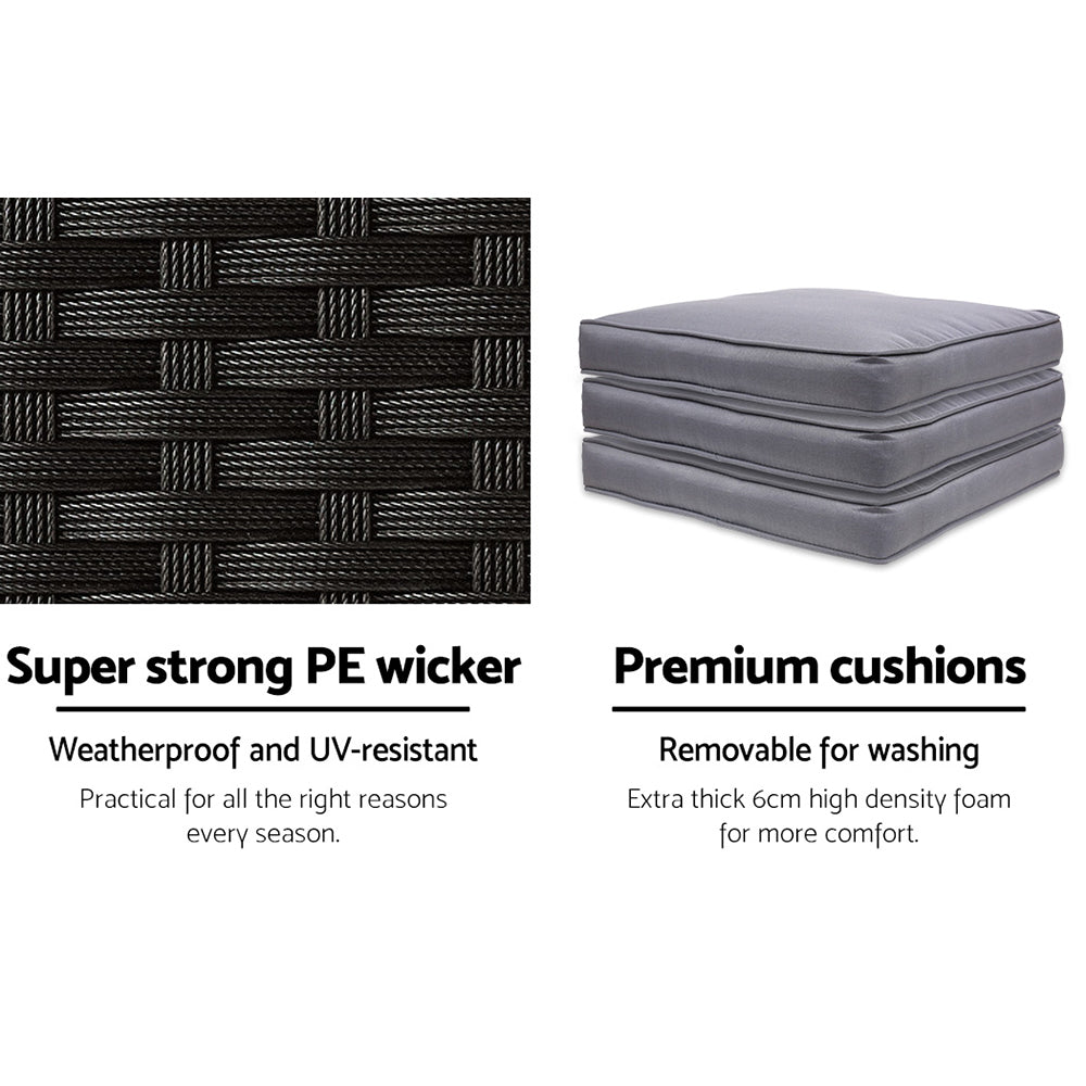 Outdoor Wicker Dining Bistro Bar Set – Black with Grey Cushions (5 Piece) - Barstool Express