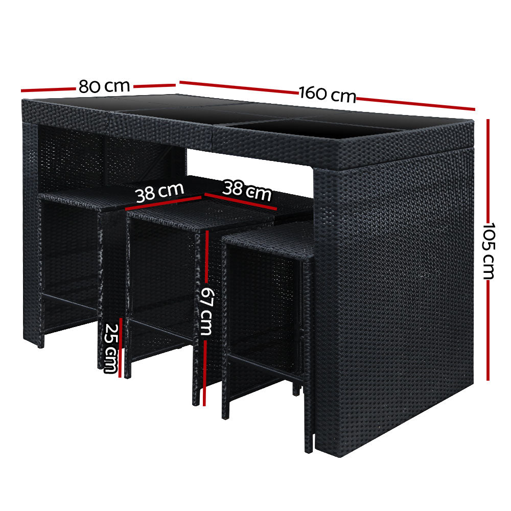 Outdoor Wicker Dining Bistro Bar Set – Black with Grey Cushions (7 Piece) - Barstool Express