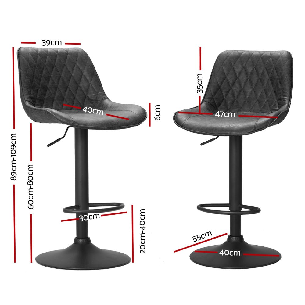 Owen Vintage Leather Adjustable Bar Stools Black (Set of 2) - Barstool Express