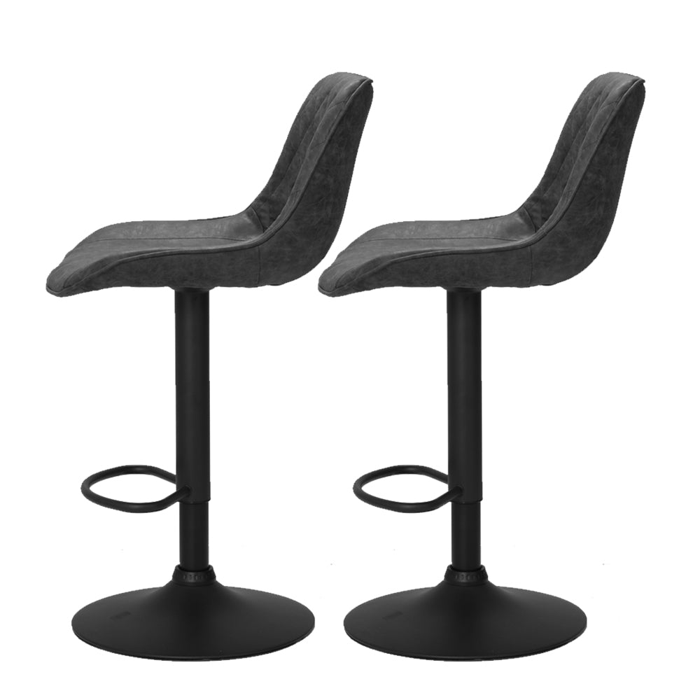 Owen Vintage Leather Adjustable Bar Stools Black (Set of 2) - Barstool Express