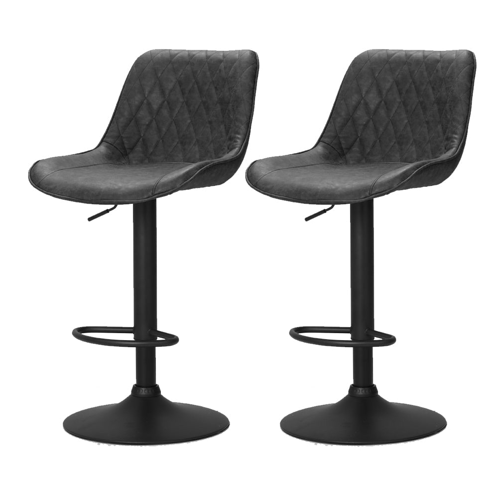 Owen Vintage Leather Adjustable Bar Stools Black (Set of 2) - Barstool Express