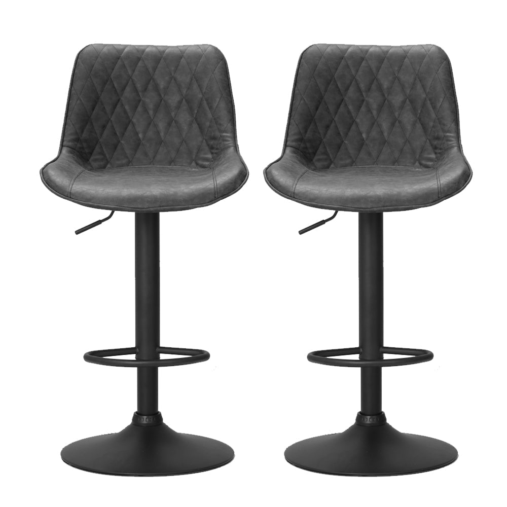 Owen Vintage Leather Adjustable Bar Stools Black (Set of 2) - Barstool Express