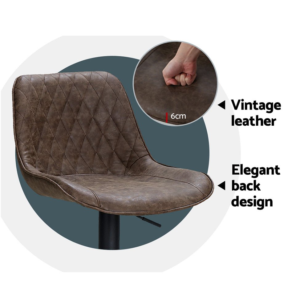 Owen Vintage Leather Adjustable Bar Stools Brown (Set of 2) - Barstool Express