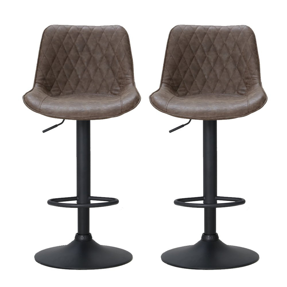 Owen Vintage Leather Adjustable Bar Stools Brown (Set of 2) - Barstool Express