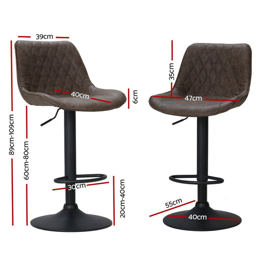 Owen Vintage Leather Adjustable Bar Stools Brown (Set of 2) - Barstool Express