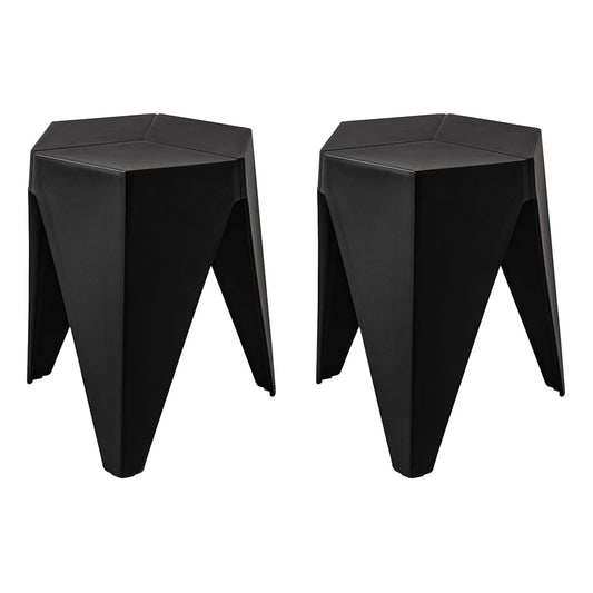 Puzzle Design Stackable Plastic Stools 45cm Black (Set of 2) - Barstool Express