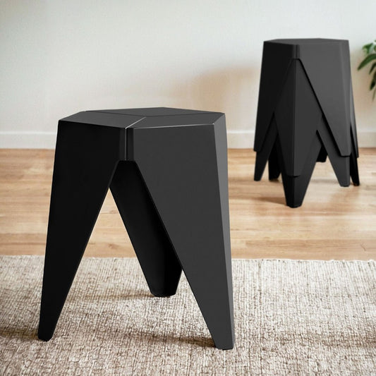 Puzzle Design Stackable Plastic Stools 45cm Black (Set of 4) - Barstool Express