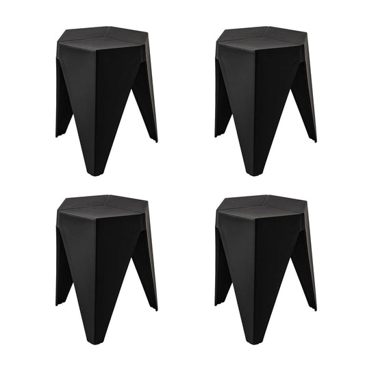 Puzzle Design Stackable Plastic Stools 45cm Black (Set of 4) - Barstool Express