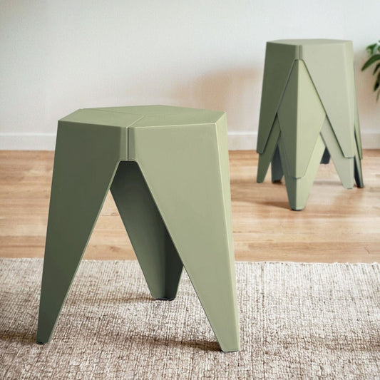Puzzle Design Stackable Plastic Stools 45cm Green (Set of 4) - Barstool Express
