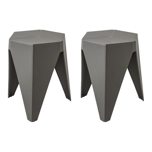 Puzzle Design Stackable Plastic Stools 45cm Grey (Set of 2) - Barstool Express