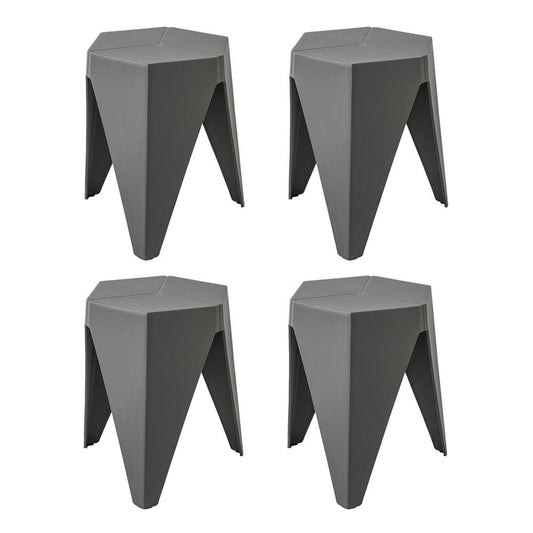Puzzle Design Stackable Plastic Stools 45cm Grey (Set of 4) - Barstool Express
