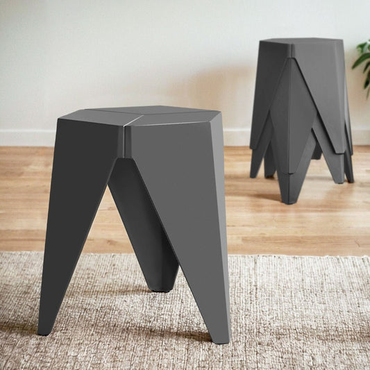Puzzle Design Stackable Plastic Stools 45cm Grey (Set of 4) - Barstool Express