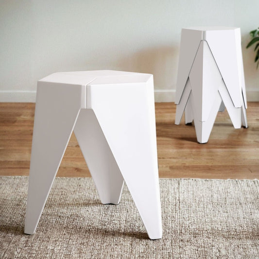 Puzzle Design Stackable Plastic Stools 45cm White (Set of 4) - Barstool Express