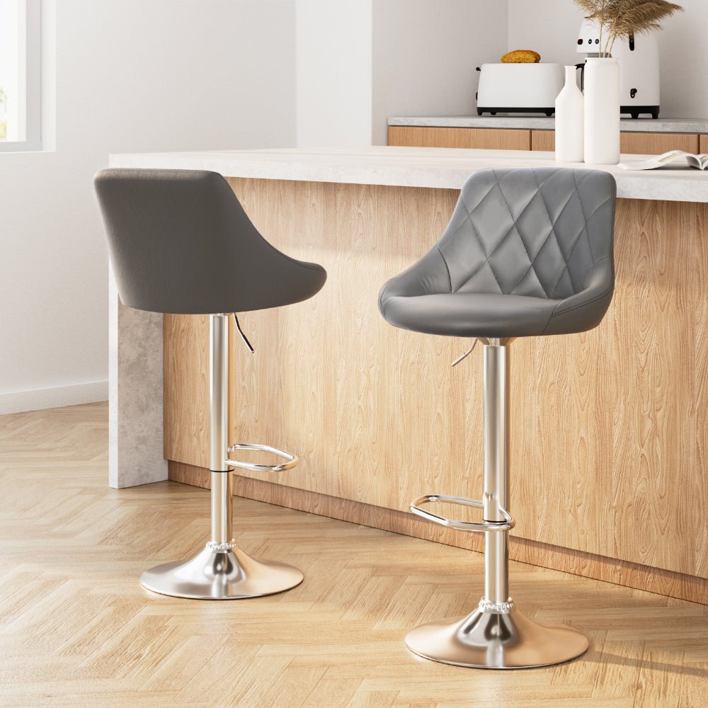 Quil Leather Padded Adjustable Bar Stool Grey (Set of 2) - Barstool Express