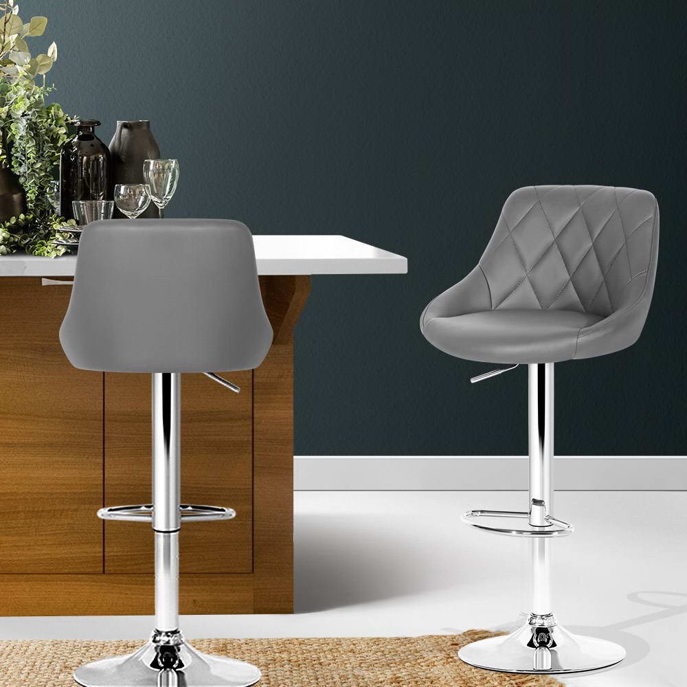 Quil Leather Padded Adjustable Bar Stool Grey (Set of 2) - Barstool Express