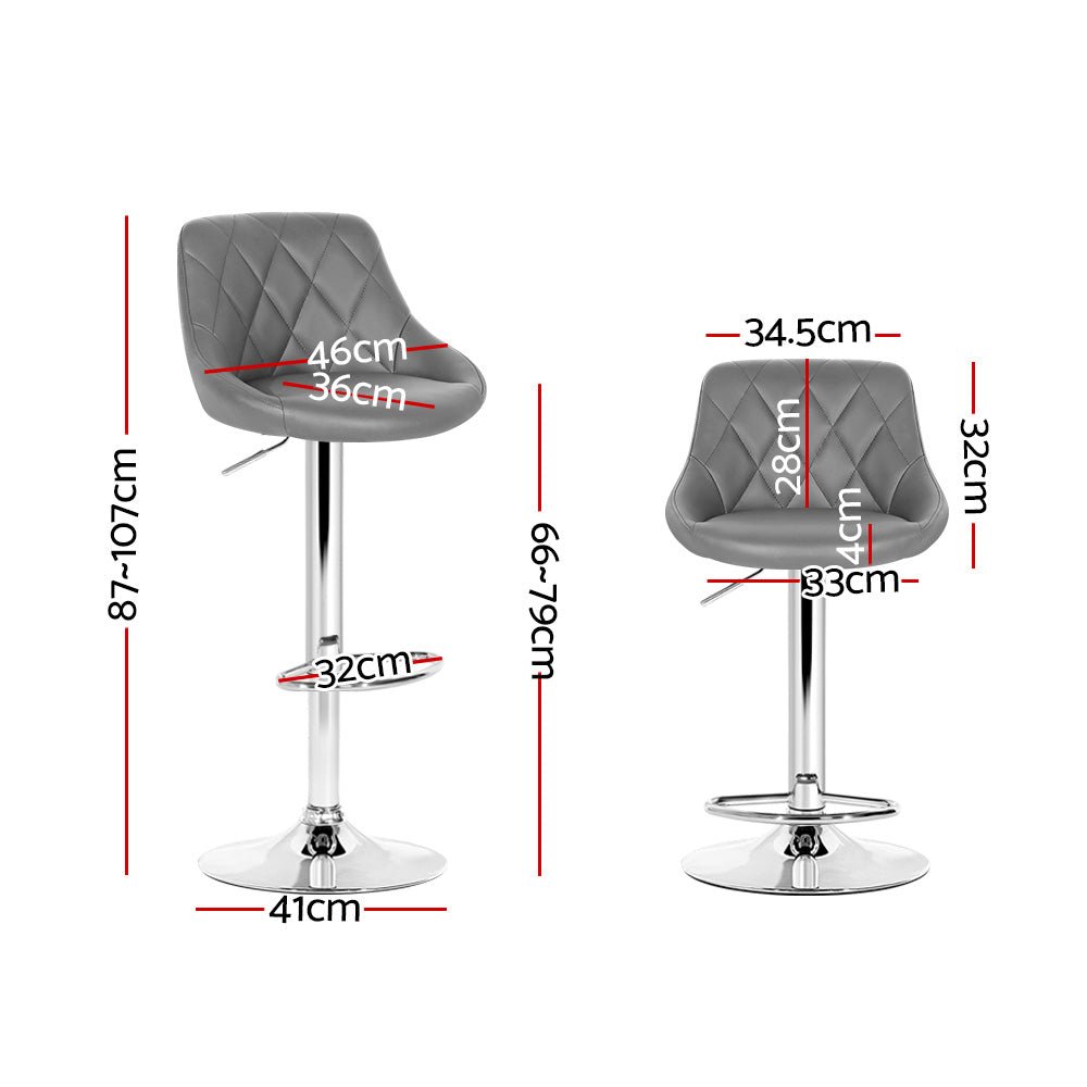 Quil Leather Padded Adjustable Bar Stool Grey (Set of 2) - Barstool Express