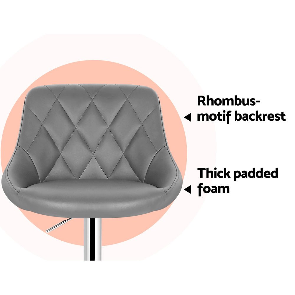 Quil Leather Padded Adjustable Bar Stool Grey (Set of 2) - Barstool Express