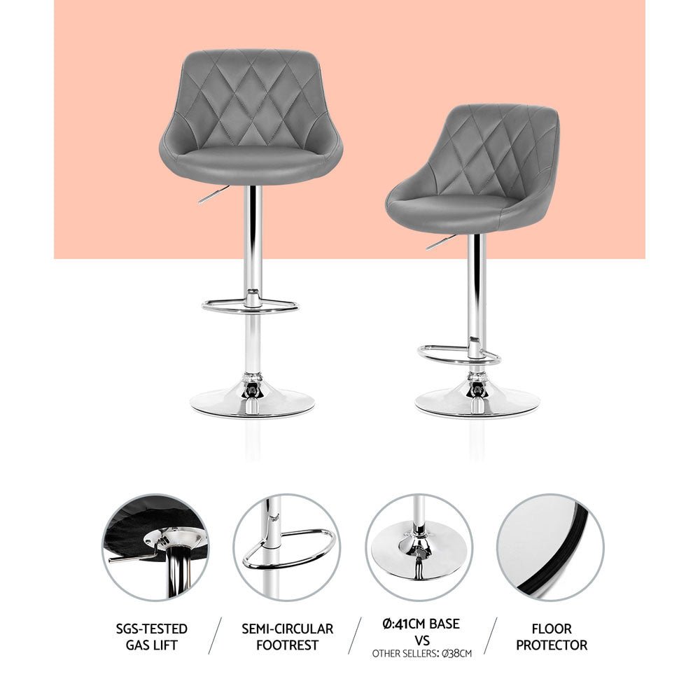 Quil Leather Padded Adjustable Bar Stool Grey (Set of 4) - Barstool Express