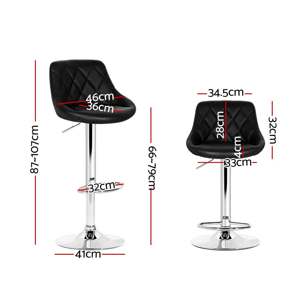 Quil Leather Padded Adjustable Bar Stools Black (Set of 2) - Barstool Express