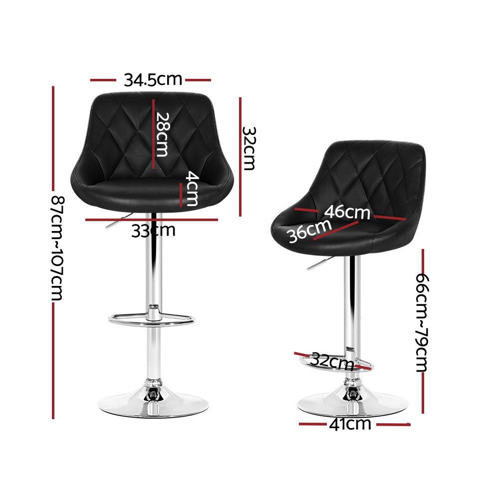 Quil Leather Padded Adjustable Bar Stools Black (Set of 4) - Barstool Express