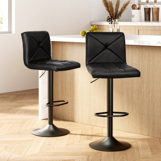 Quinn Leather Padded Adjustable Bar Stools Black (Set of 2) - Barstool Express