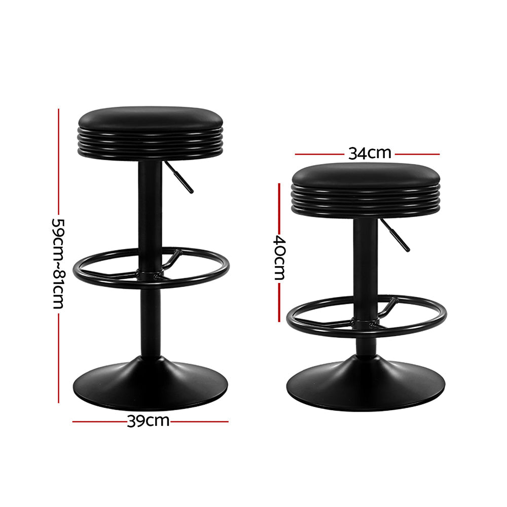 Retro Leather Adjustable Bar Stools Black (Set of 2) - Barstool Express