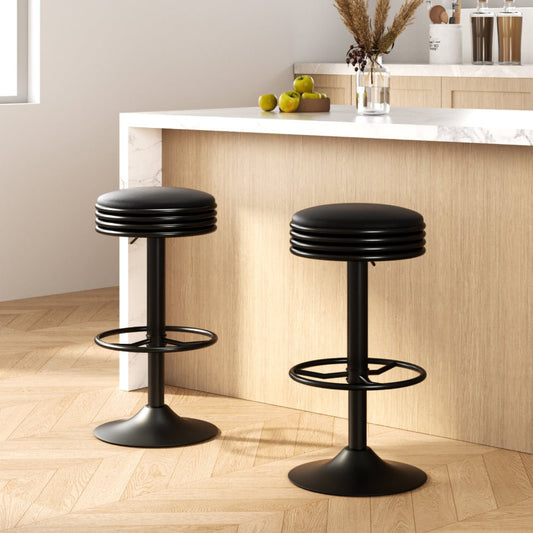 Retro Leather Adjustable Bar Stools Black (Set of 2) - Barstool Express