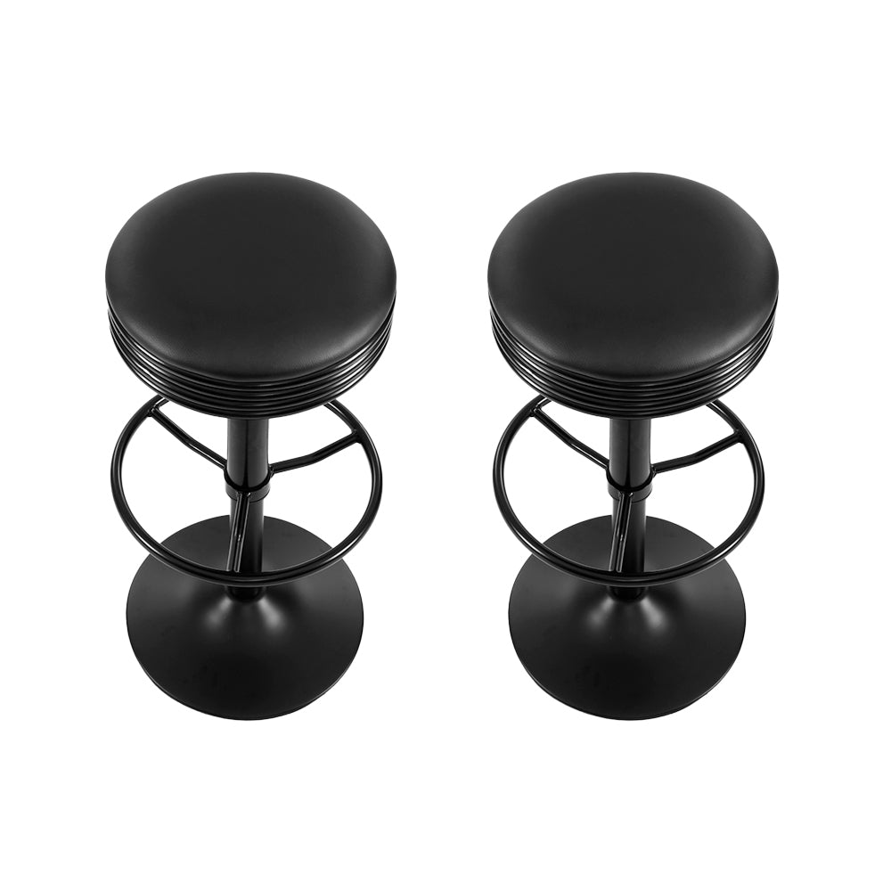 Retro Leather Adjustable Bar Stools Black (Set of 2) - Barstool Express