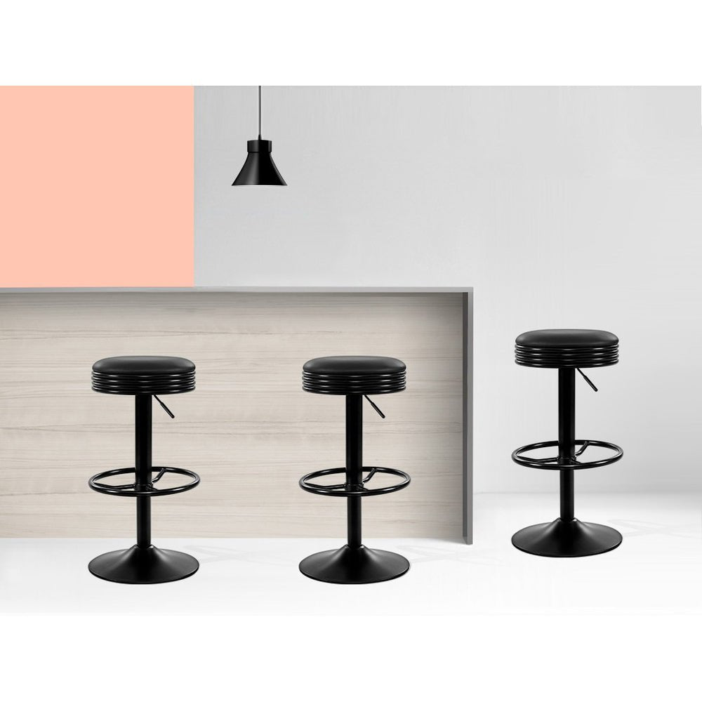 Retro Leather Adjustable Bar Stools Black (Set of 2) - Barstool Express