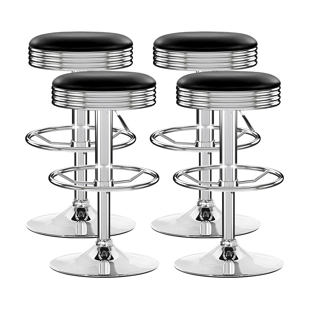 Retro Leather Adjustable Bar Stools Chrome Black (Set of 4) - Barstool Express