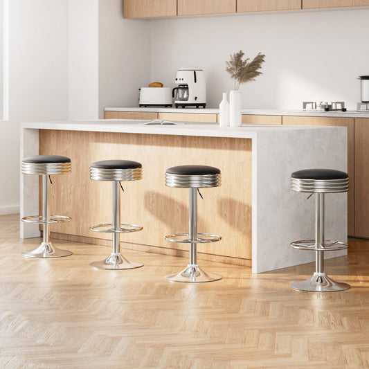 Retro Leather Adjustable Bar Stools Chrome Black (Set of 4) - Barstool Express