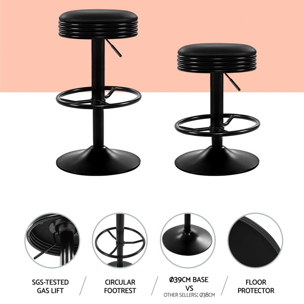 Retro Leather Adjusted Bar Stools Black (Set of 4) - Barstool Express