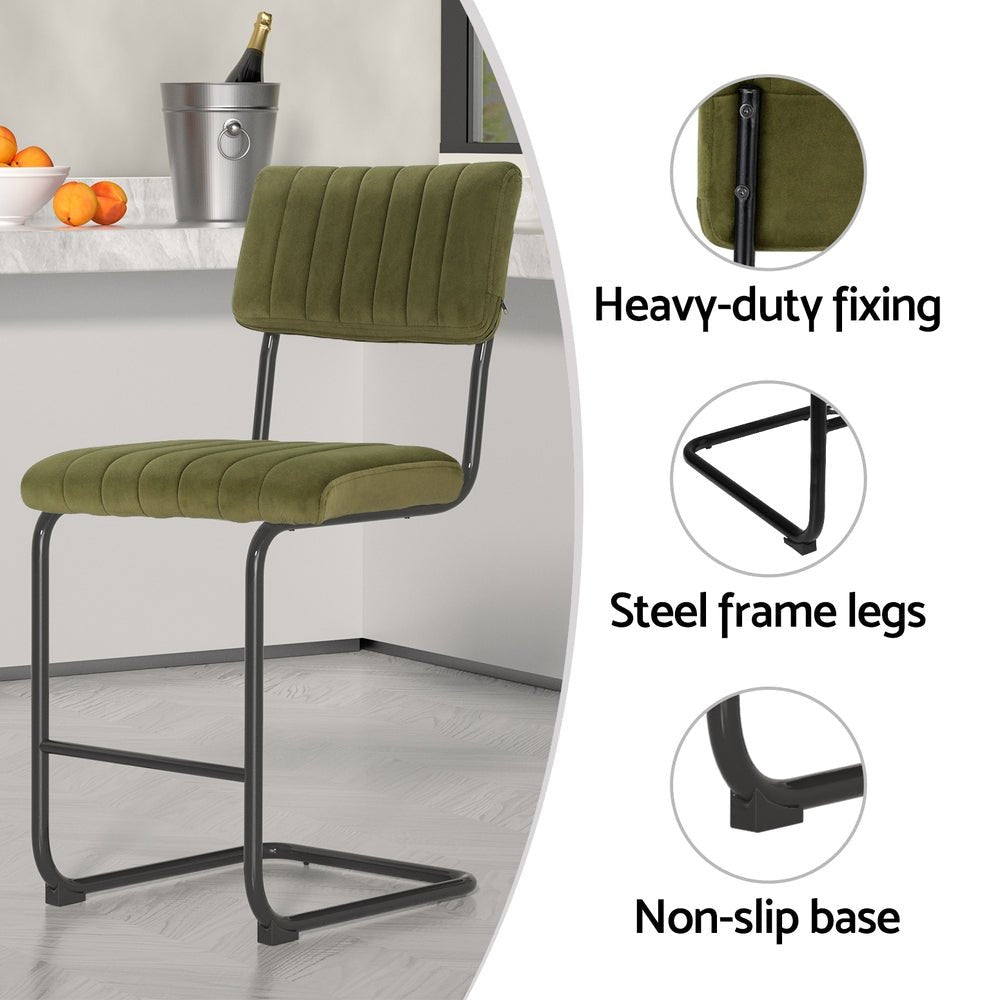 Retro Velvet Bar Stools 65cm Olive Green (Set of 2) - Barstool Express