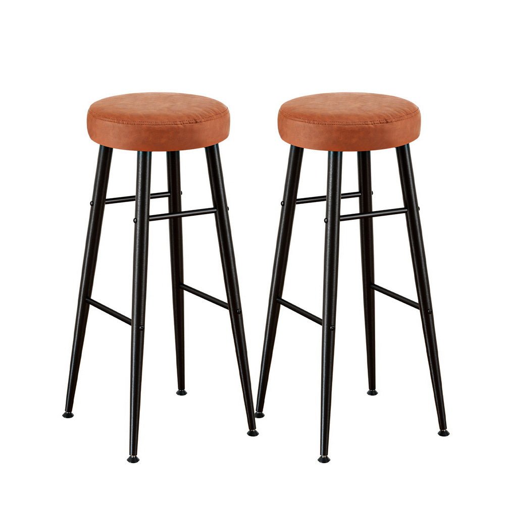 Rio Round Leather Kitchen Dining Bar Stool Brown (Set of 2) - Barstool Express