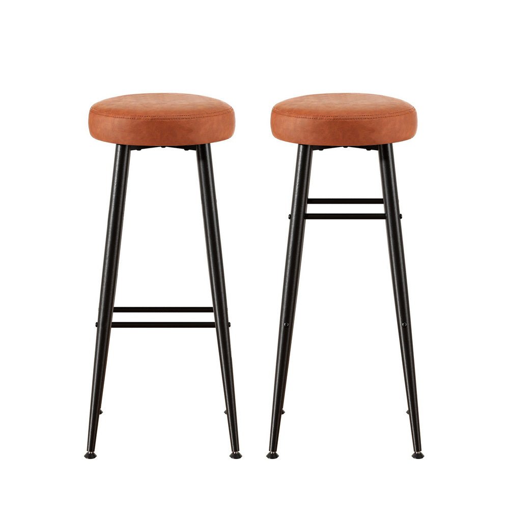 Rio Round Leather Kitchen Dining Bar Stool Brown (Set of 2) - Barstool Express