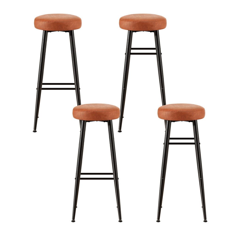 Rio Round Leather Kitchen Dining Bar Stool Brown (Set of 4) - Barstool Express