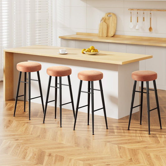 Rio Round Leather Kitchen Dining Bar Stool Brown (Set of 4) - Barstool Express