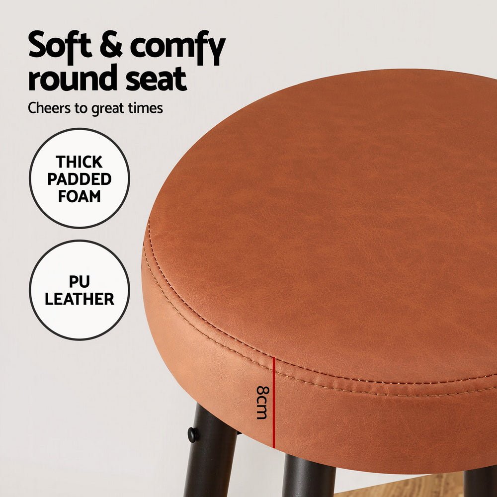 Rio Round Leather Kitchen Dining Bar Stool Brown (Set of 4) - Barstool Express