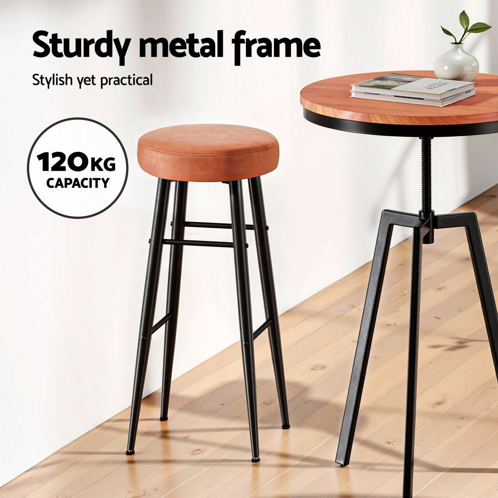 Rio Round Leather Kitchen Dining Bar Stool Brown (Set of 4) - Barstool Express