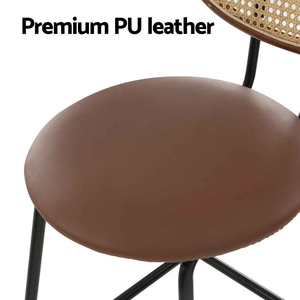 Rune Rattan Leather Bar Stools 65cm Brown (Set of 4) - Barstool Express